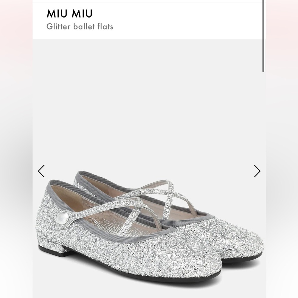 Miu Miu Glitter Ballet Flats in Silver, size 38 NWOB